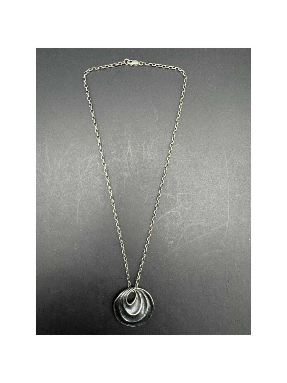 Zena Signed 925 Sterling Silver Concentric Circle Spiral Pendant Necklace